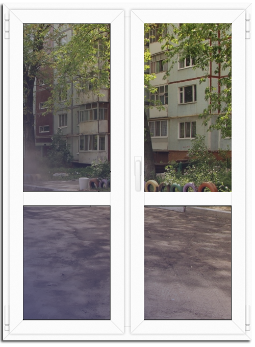 Входная остекленная двухстворчатая дверь ПВХ 1800x2000 KBE ST PLUS